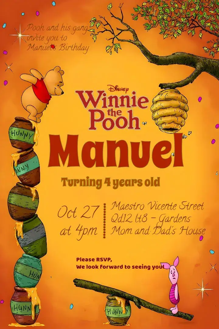 Pooh And His Friends Little Bear invitation