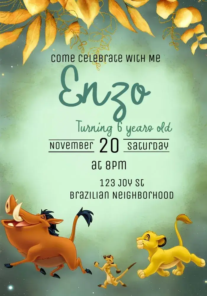 Green Lion King invitation