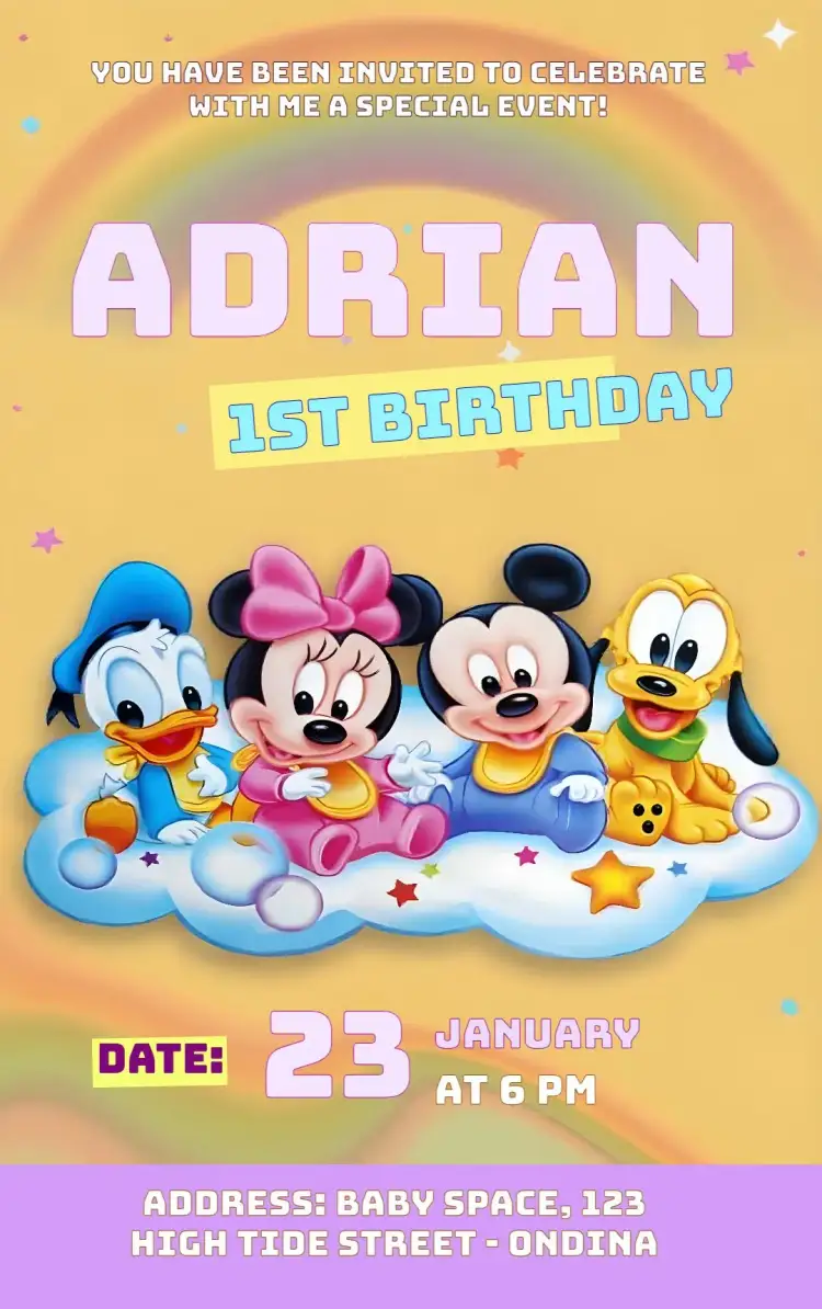 Invitation Baby Looney Tunes Babylooneytunes – Kids' Birthday Party theme colorful, fun, playful, animated illustrations, childlike style