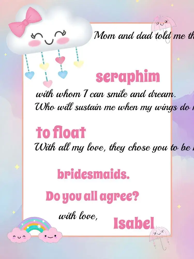 Invitation Blue Rain of Love Baptism – Baptism theme blue and pink, delicate, little angels, clouds, love and faith, minimalist