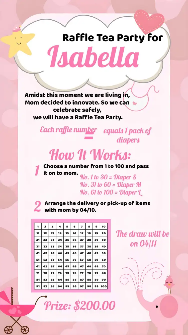 Invitation Elephant Diaper Raffle Tea – Raffle Tea theme delicate, modern, pink, minimalist, cute illustrations