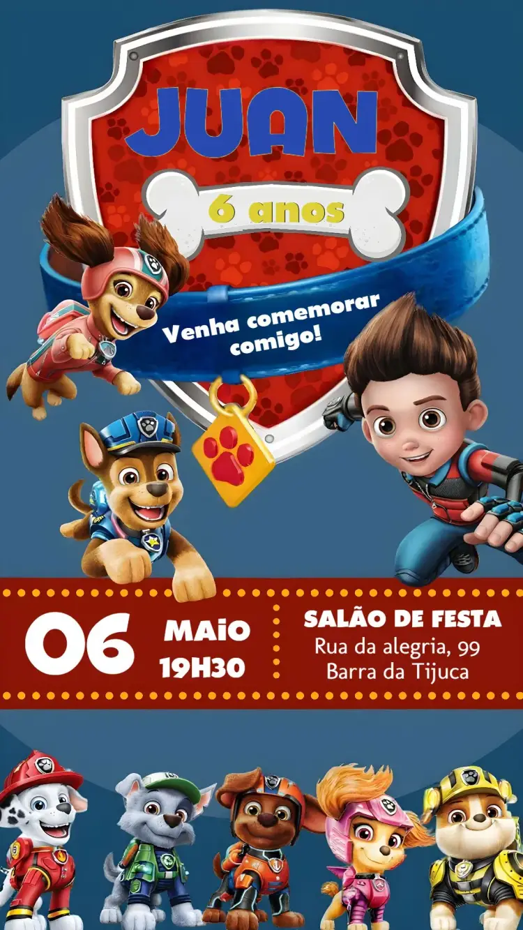 Colorful Paw Patrol invitation