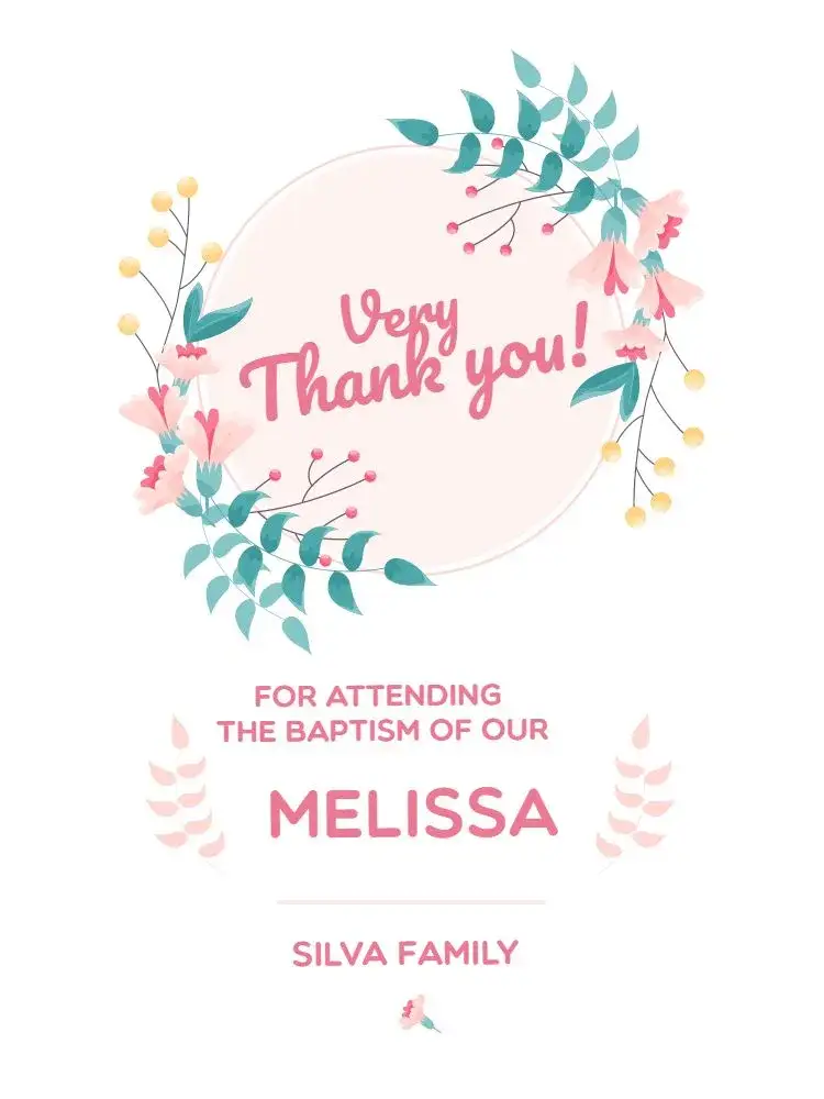 Invitation Thank You Card Baptism Delicate Gratitude – Card theme floral, delicate, light pink, childish, religious