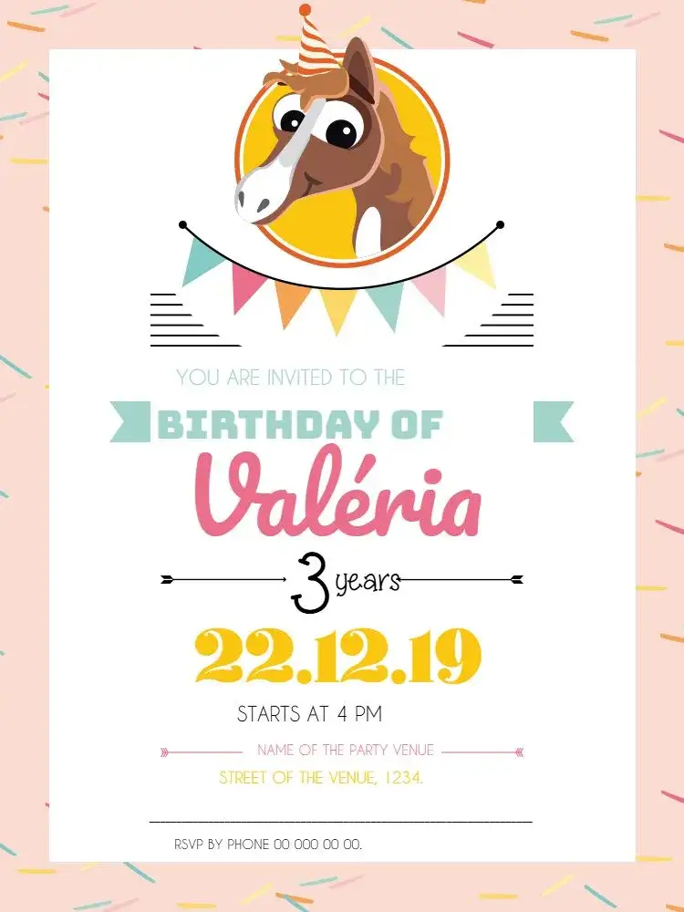 Invitation Cavalinho Bandeirinhas – Kids' Birthday Party theme colorful, delicate, vintage, fun, childlike, festive