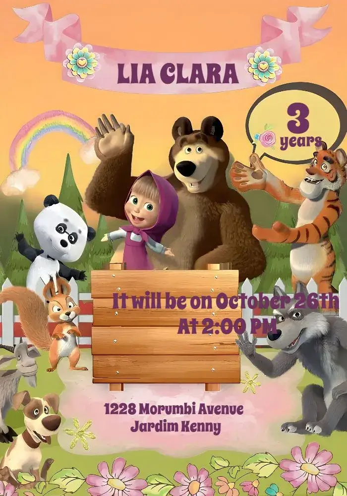 Masha And The Bear invitation