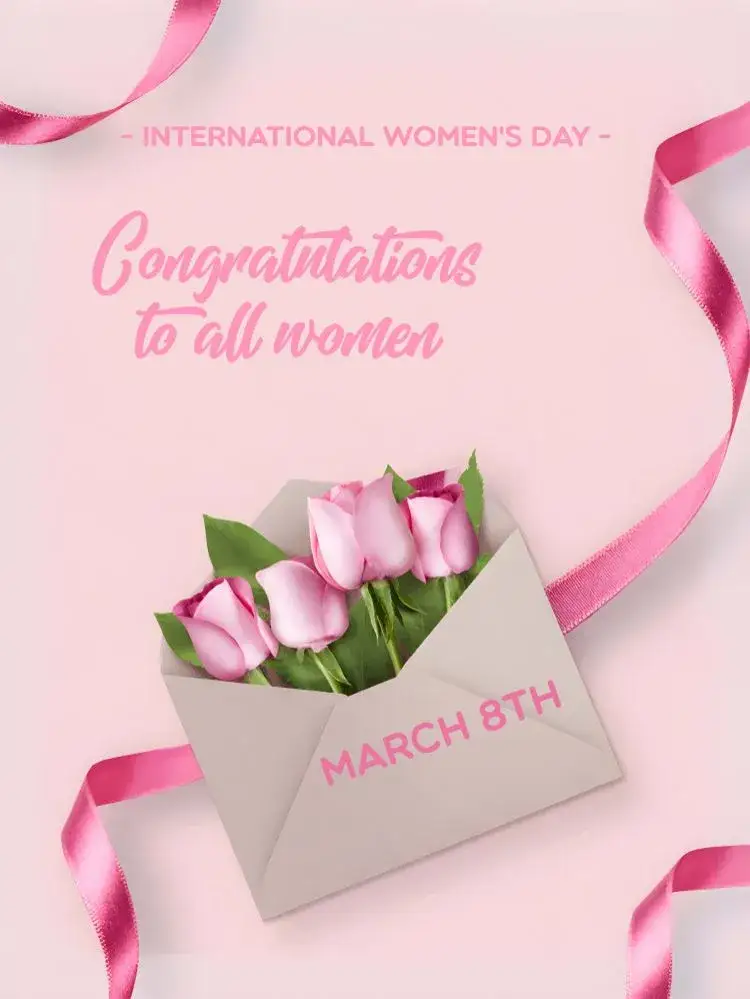Invitation Post International Women's Day March – Most searched for theme floral, pink, modern, elegant, minimalist