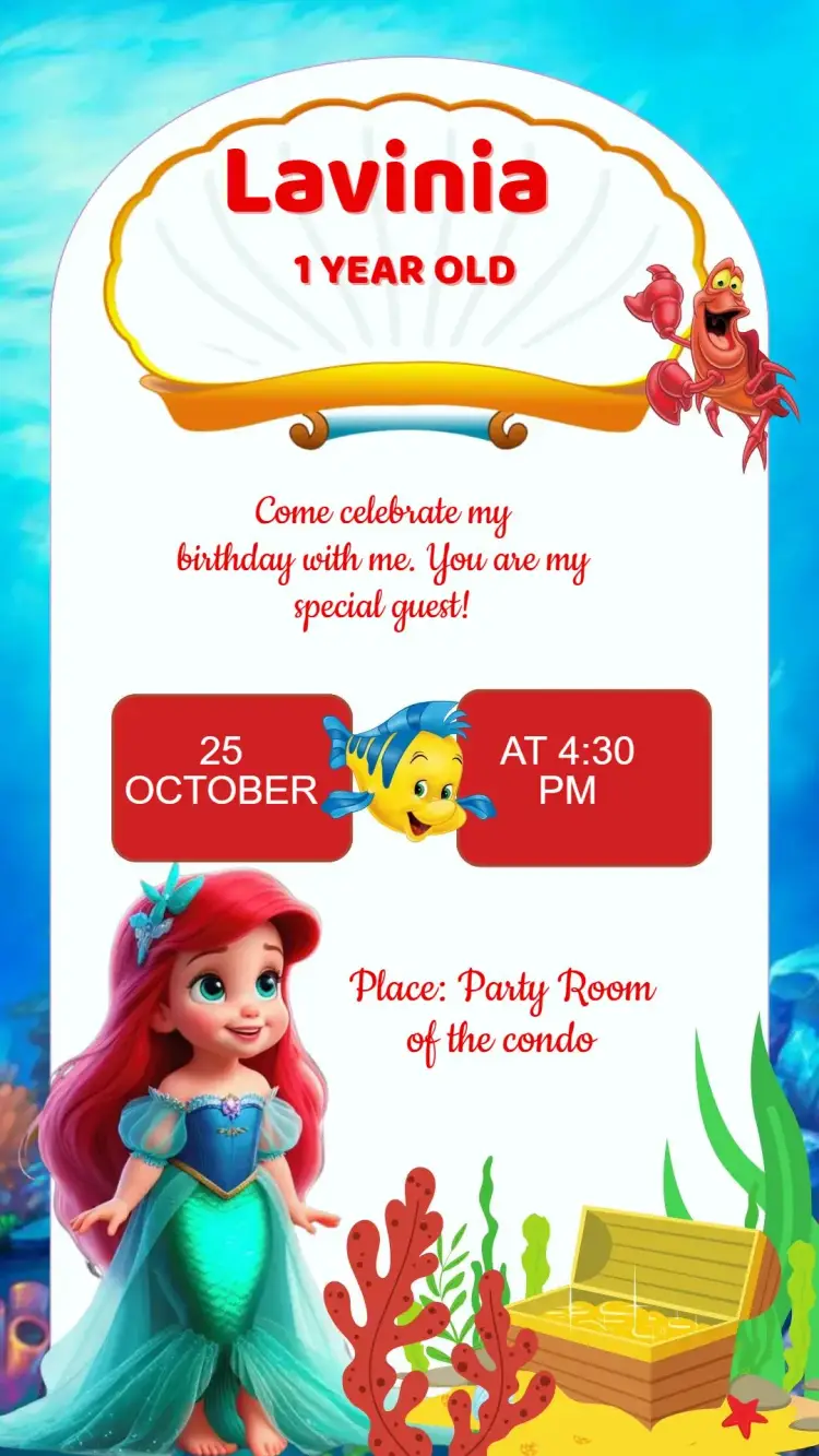 Little Mermaid Baby Birthday Invitation