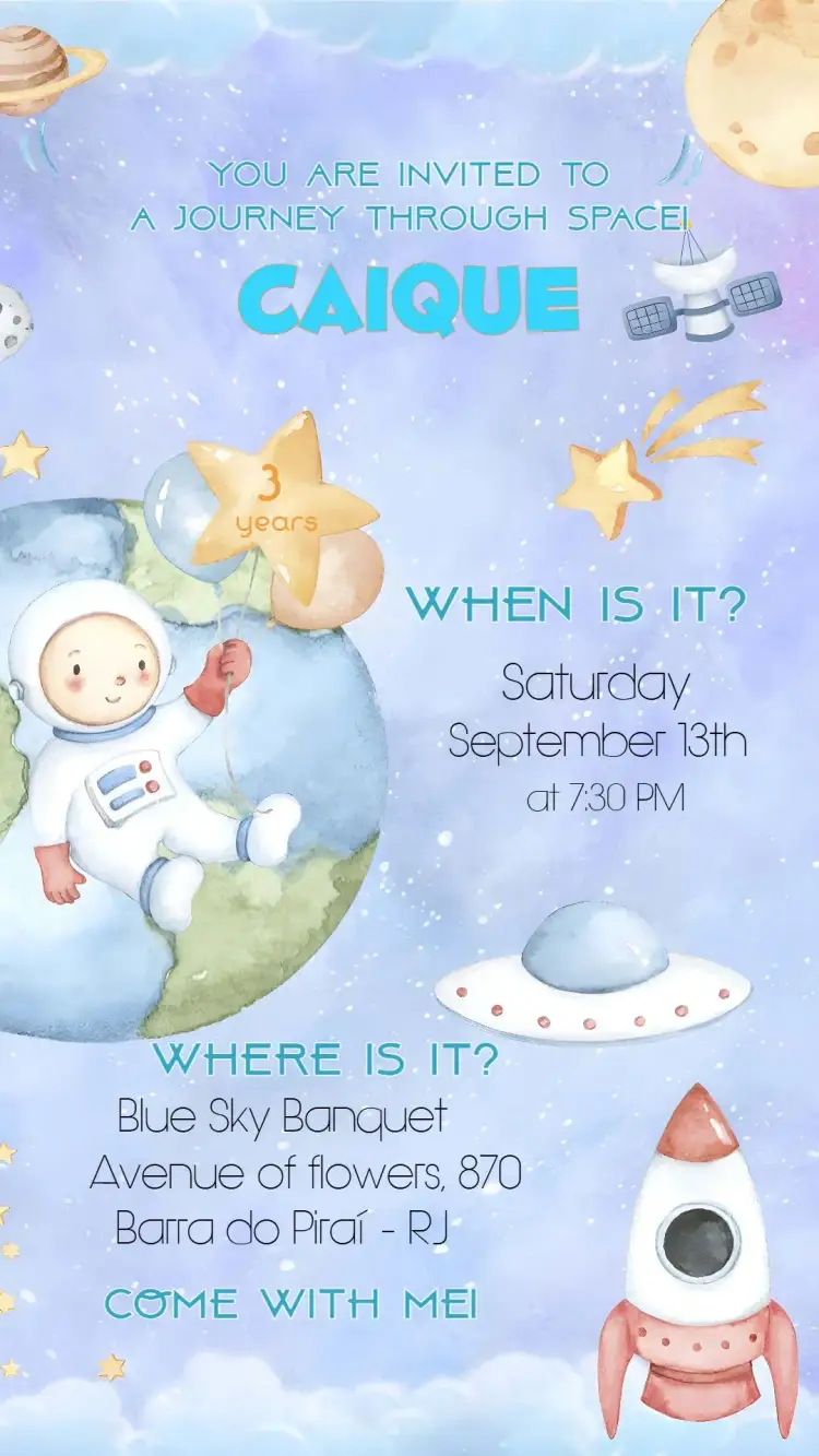 Invitation Astronaut Watercolor – Most searched for theme watercolor, space-themed, playful, colorful, childlike