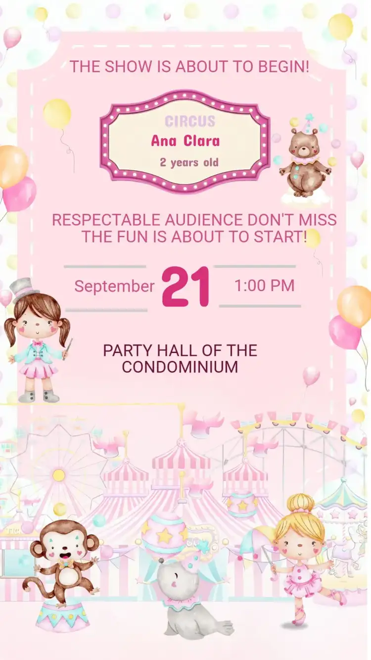 Pink Circus Birthday Invitation