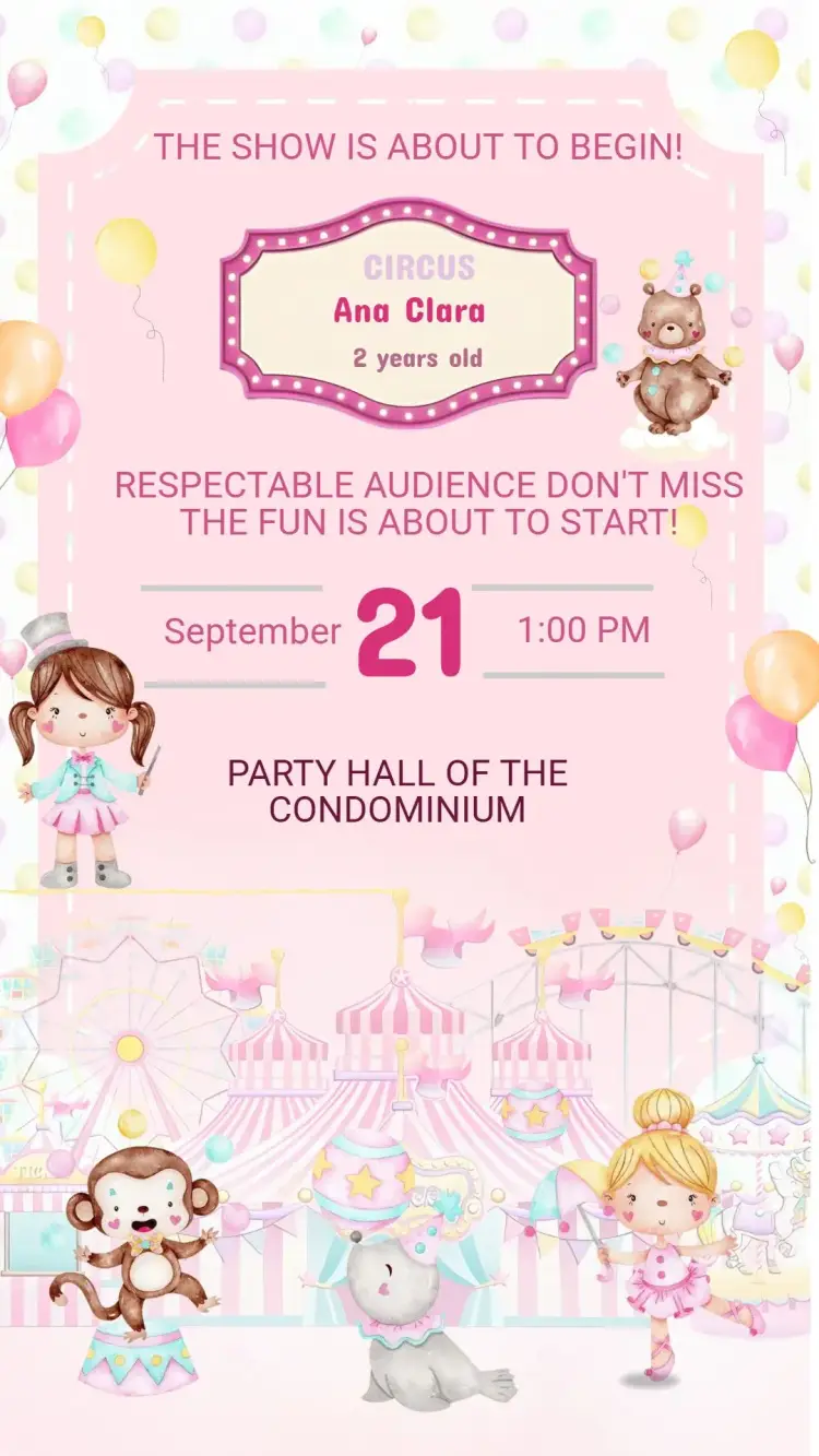 Pink Circus Birthday Invitation