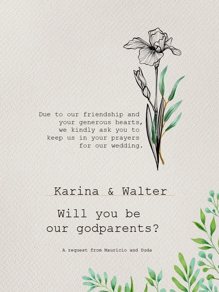 Invitation For Rustic Wedding Couple's Godparents – Wedding theme rustic, floral, beige, natural, romantic, sophisticated