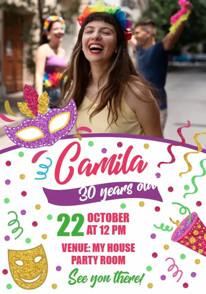 Invitation Carnival With Photo Mask – Commemorative Dates theme colorful, fun-filled, vibrant, festive, themed, animated