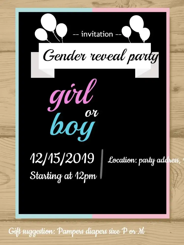 Invitation Wooden Baby Shower Gender Reveal – Gender Reveal theme wooden, rustic, balloons, pastel colors, elegant, childish