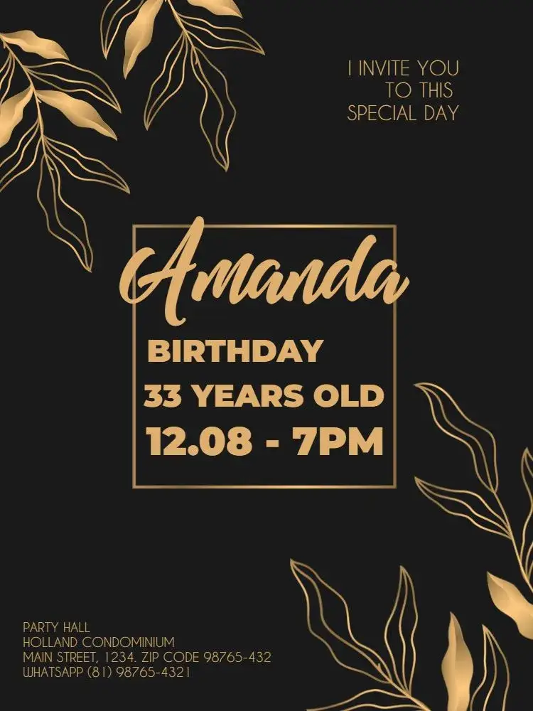 Stylish Gold Elegant Female Adult invitation