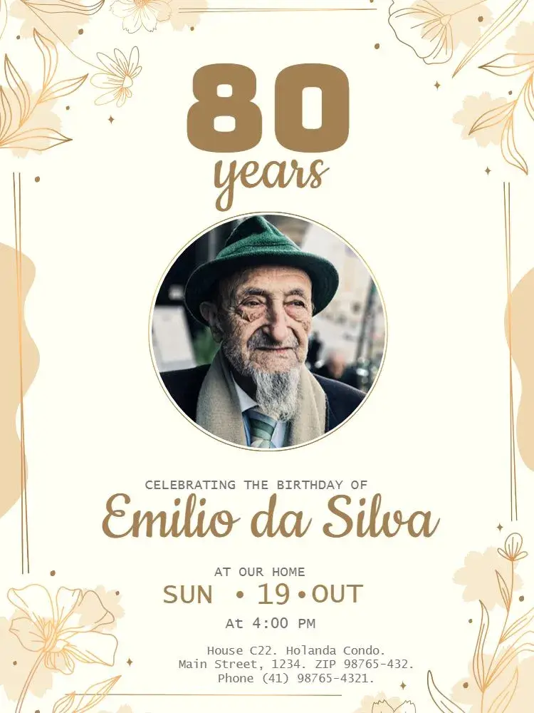 80 Years With Beige Photo invitation