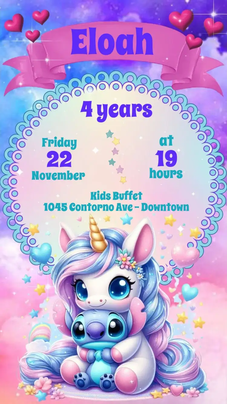 Invitation Stitch – Kids' Birthday Party theme colorful, fun-filled, childlike, themed, vivid
