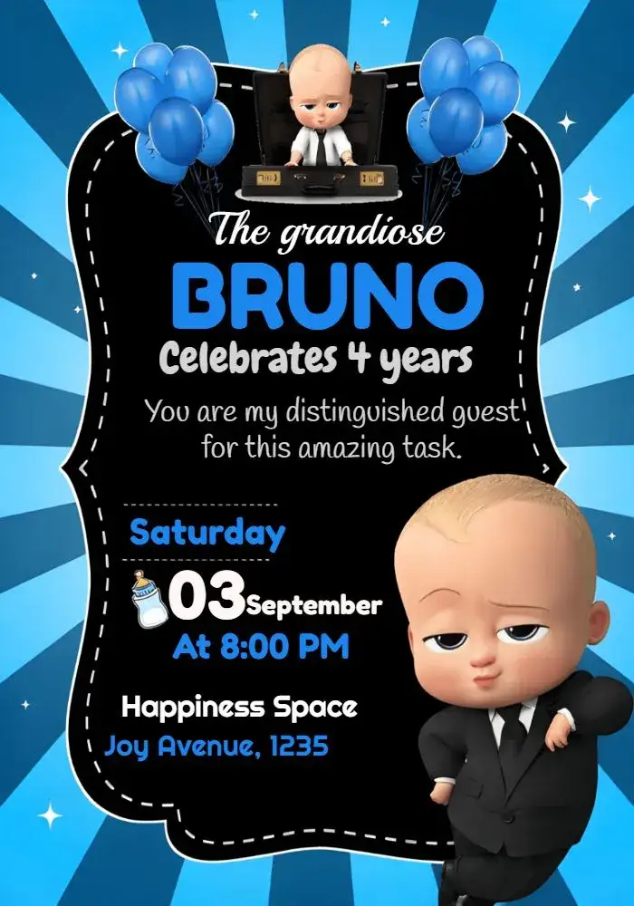 Invitation Powerful Black Boss Baby – Most searched for theme modern, fun, colorful, childish, themed