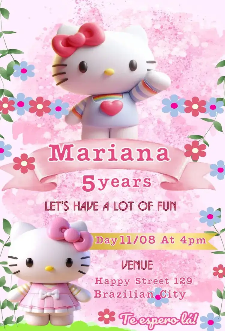 Digital Kids Invitation Hello Kitty