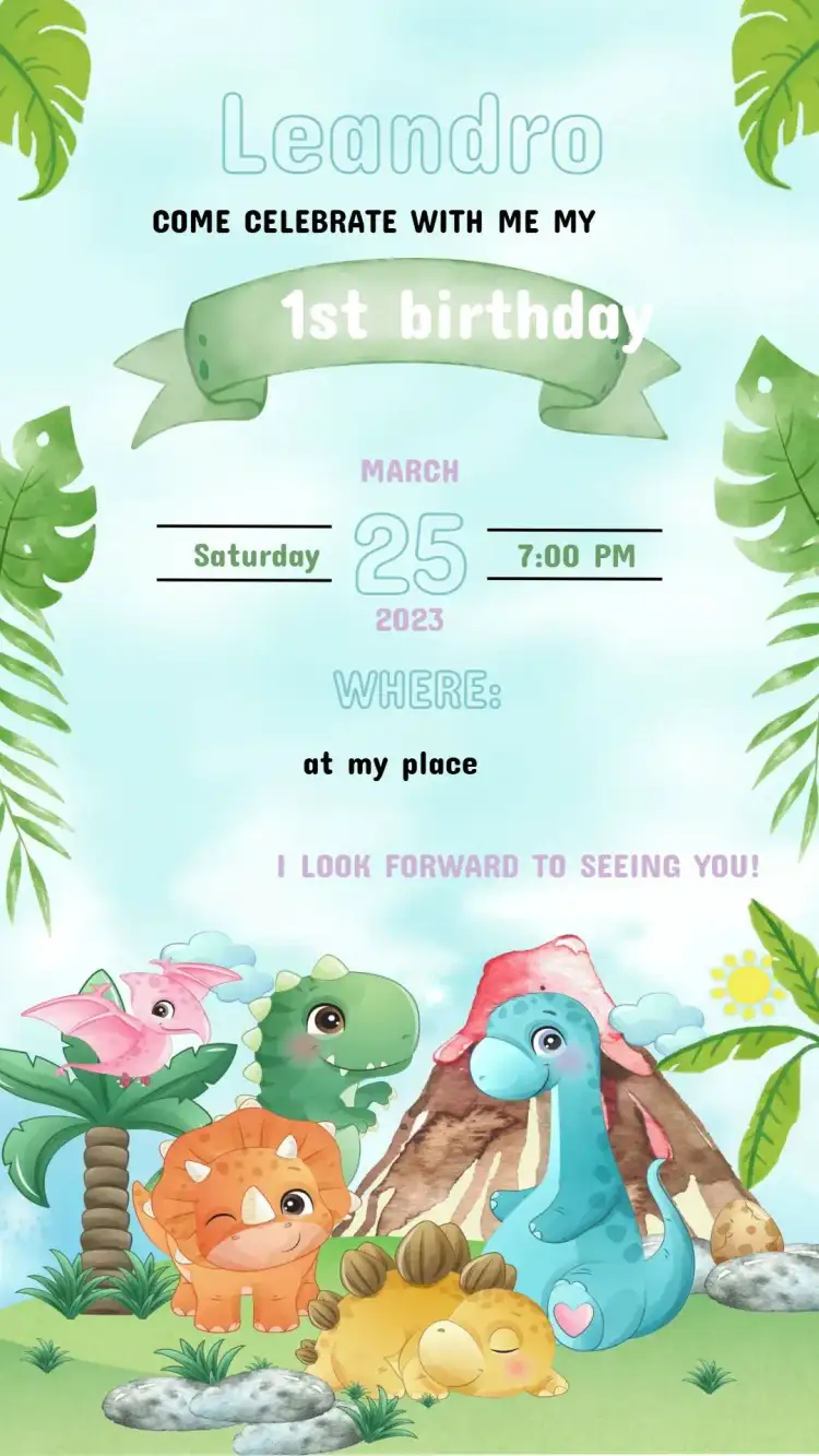 Custom Dino Baby Children's Birthday Invitation - Personalized