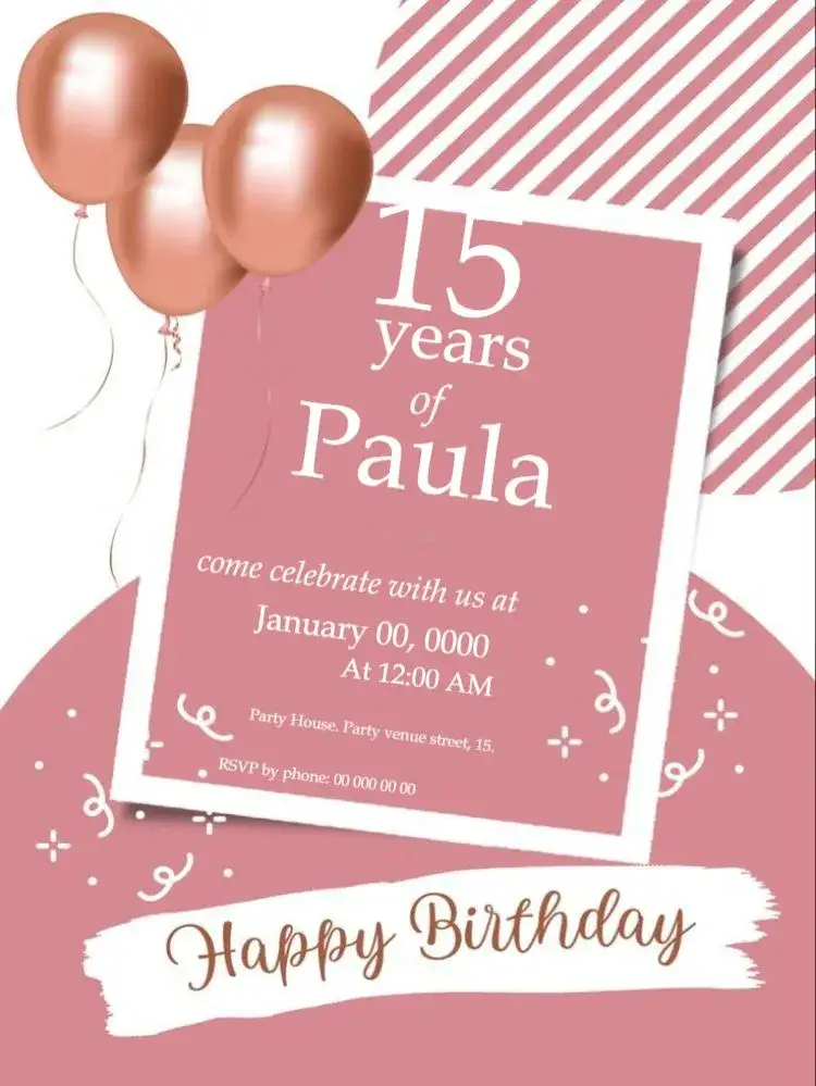 Invitation 15th Birthday Pink Balloon Edit – Sweet 15 theme pink, balloons, elegant, delicate, modern
