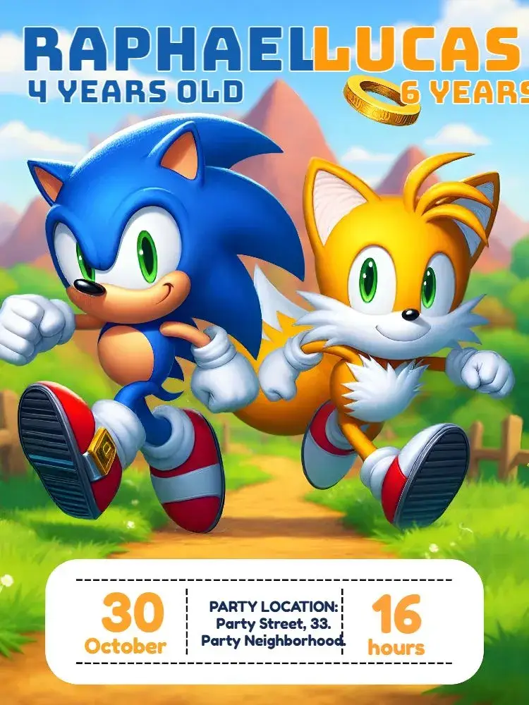 Double Sonic And Tails Boy invitation