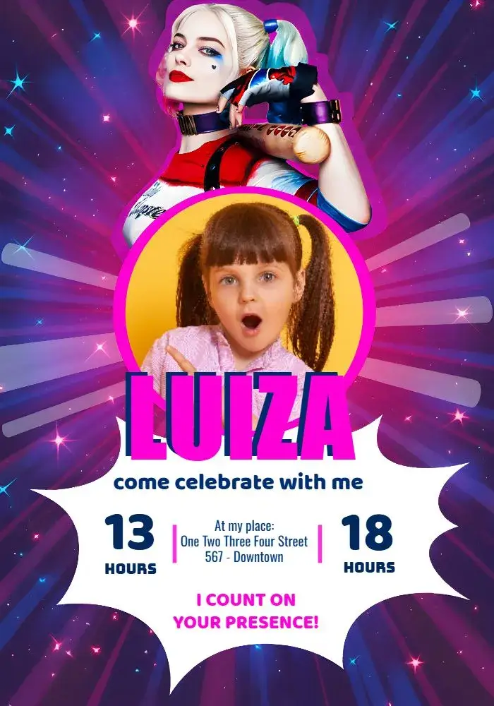 Harley Quinn With Comic Photo invitation