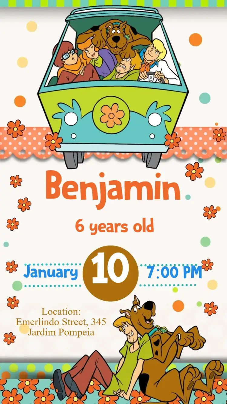 Invitation Scooby Doo – Kids' Birthday Party theme colorful, fun-filled, themed, childish, adventurous, lively