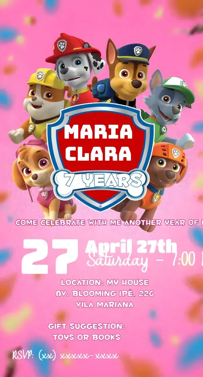 Invitation PAW Patrol – Kids' Birthday Party theme colorful, fun, childish, adventure, themed, animals