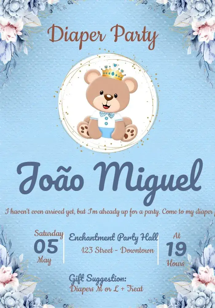 Invitation Baby Shower Little Prince Teddy Bear Girl – Diaper Shower theme floral, pink, golden, children's, modern, teddy bear
