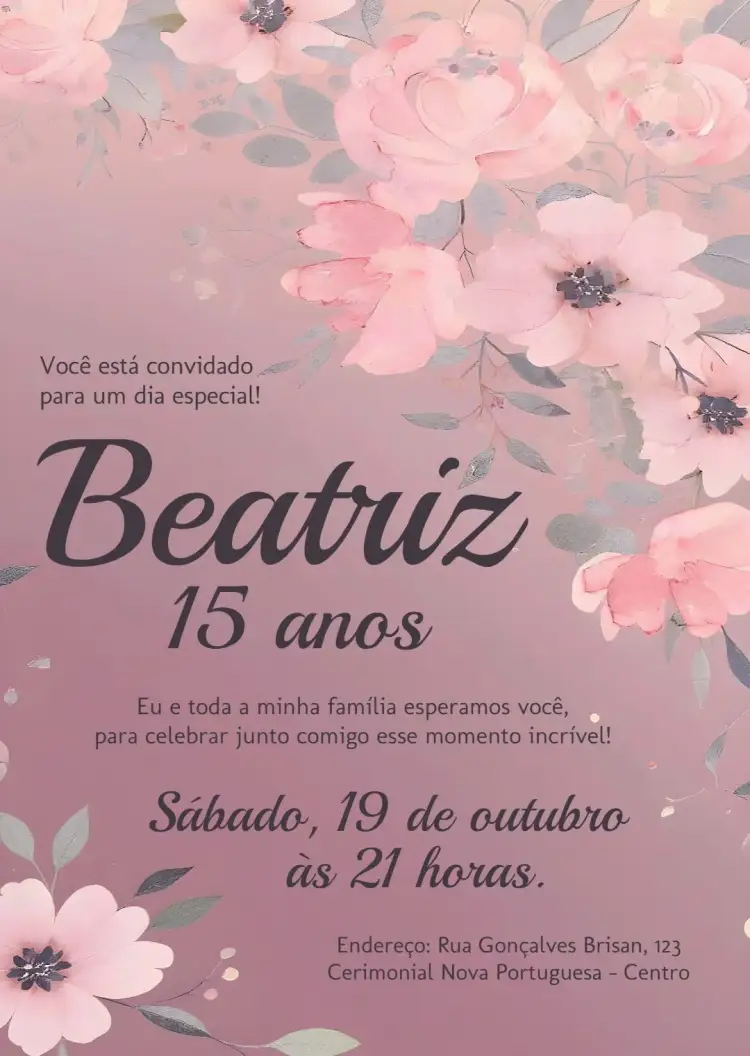 Invitation Floral Fifteen Years – Sweet 15 theme floral, pink, elegant, modern, feminine, delicate