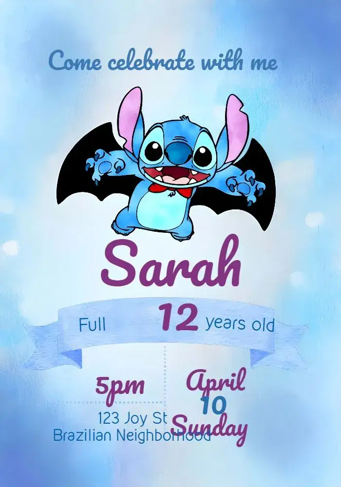 Invitation Halloween Stitch Bat Witches – Commemorative Dates theme vibrant blue, fun, themed, Halloween illustrations, bats and witches, creative