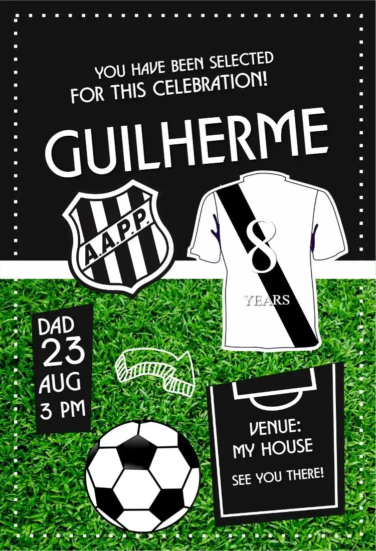 Invitation Black Bridge shirt – Birthday theme football, modern, black and white, sporty, minimalist, youthful
