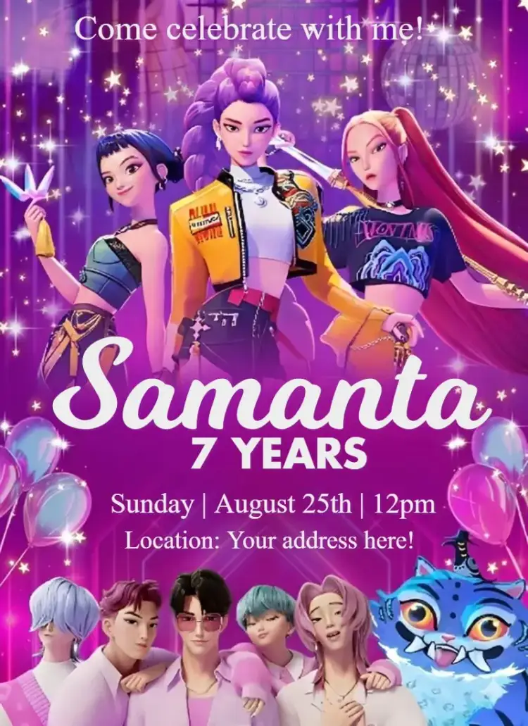 Invitation Kpop Warriors – Kids' Birthday Party theme colorful, modern, pop, youthful, fun, vibrant
