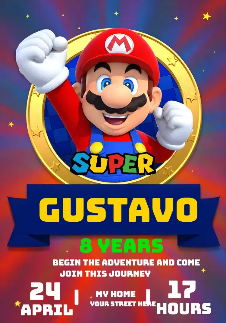 Invitation Super Mario Bros World Mariobros – Most searched for theme colorful, 3D, games, adventure, fun