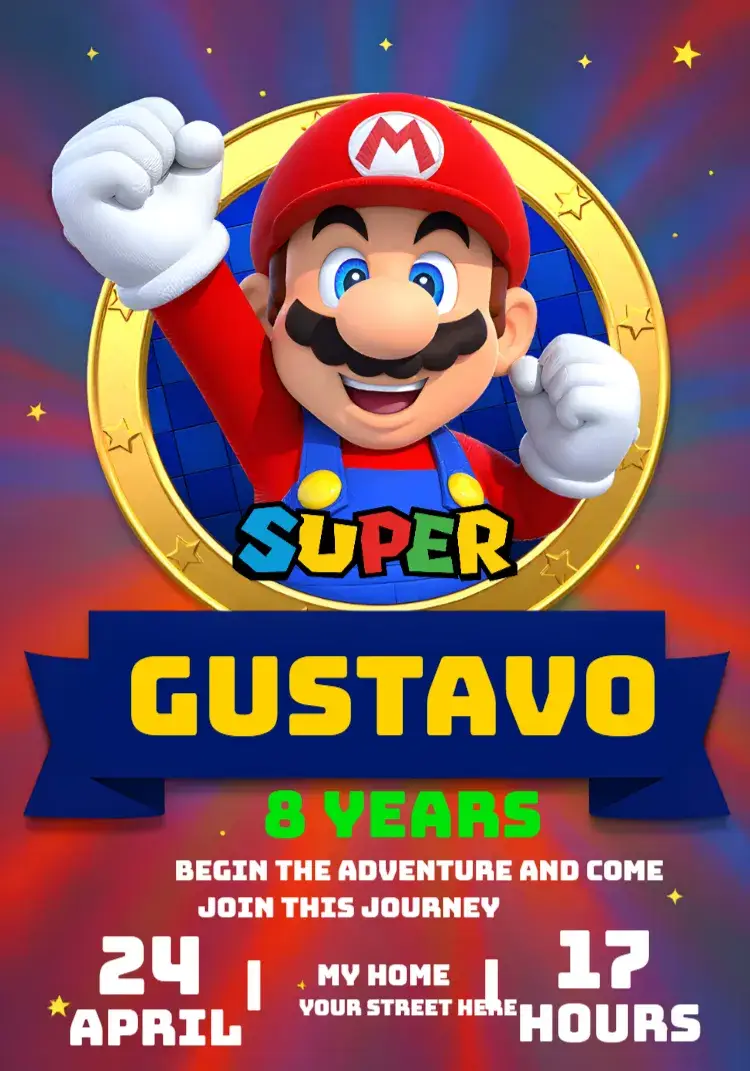 Super Mario Bros World Mariobros invitation
