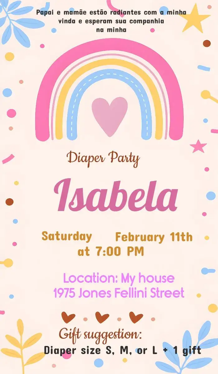 Diaper Shower Rain Love Pink Bow invitation