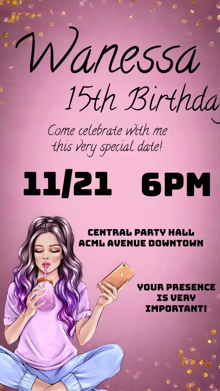 15 Years Glitter Iphone invitation