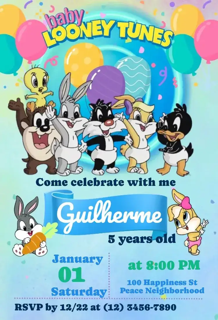 Invitation Looney Tunes Baby – Most searched for theme colorful, playful, childlike, fun, cartoon-themed