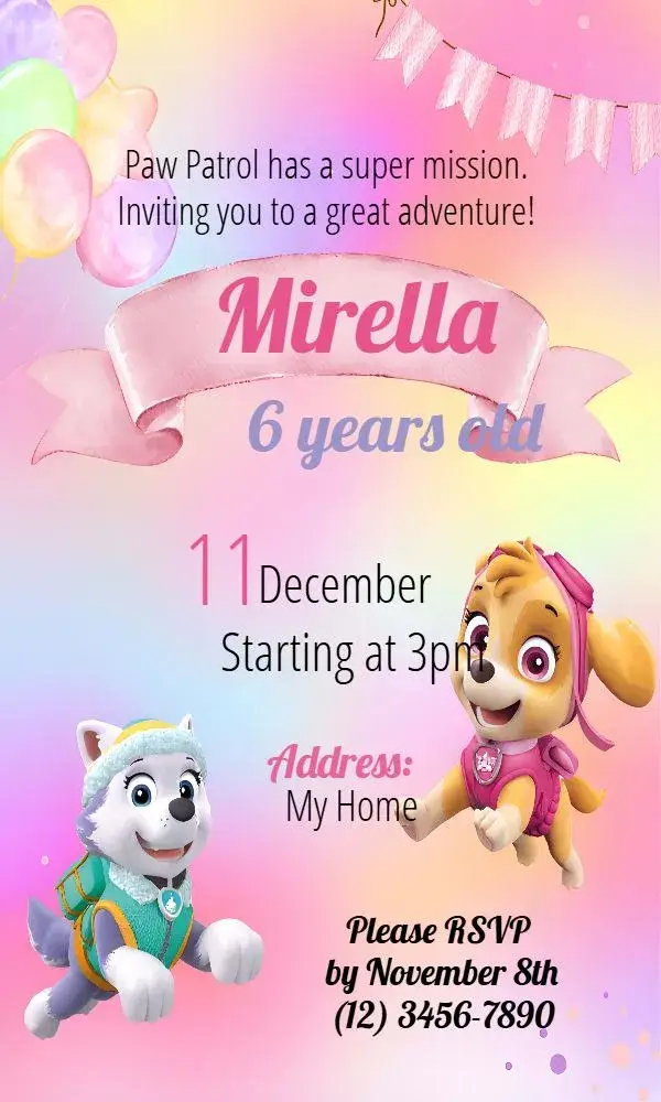 Pink Paw Patrol invitation