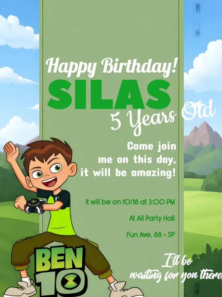 Invitation Ben 10 Monsters – Kids' Birthday Party theme green, adventure, cartoon, fun, colorful, themed