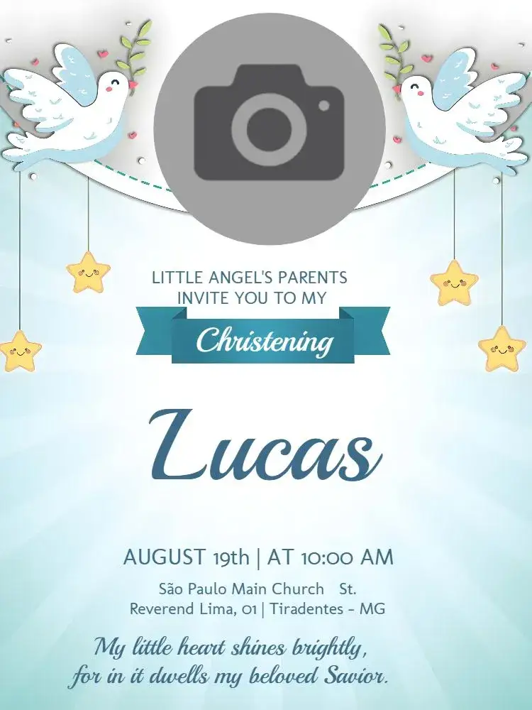 Invitation Christening With Photo Stars – Baptism theme blue, stars, angels, celestial, childlike