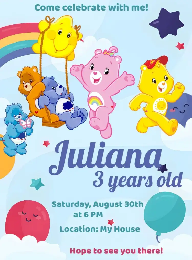Care Bears Theme invitation