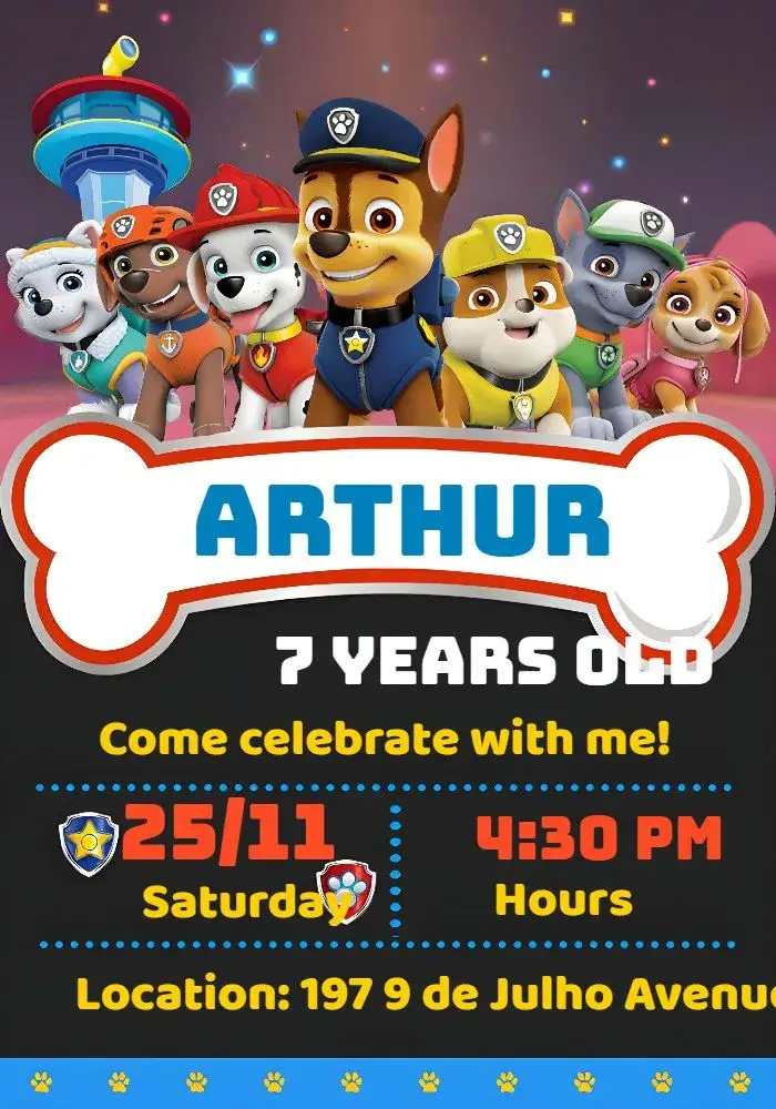 Paw Patrol Marshall invitation