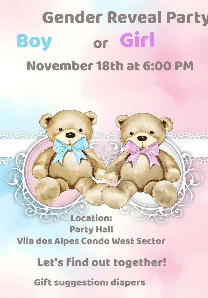 Watercolor Blue Teddy Bears Gender Reveal