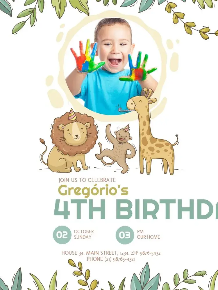 4 Years With Animal Photo invitation