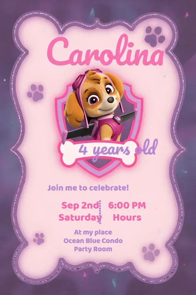 Pink Paw Patrol invitation