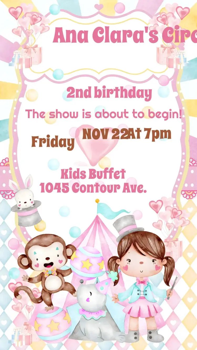 Circus Watercolor Girl invitation