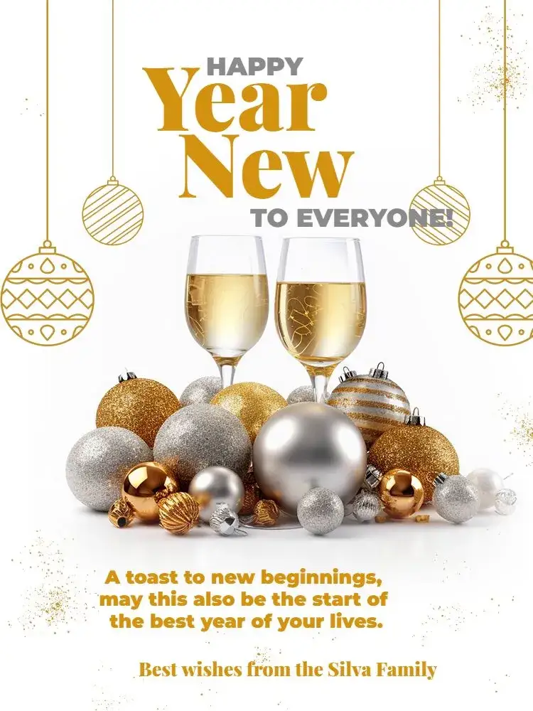 Invitation Stylish New Year Card End – Card theme elegant, white, golden, minimalist, festive
