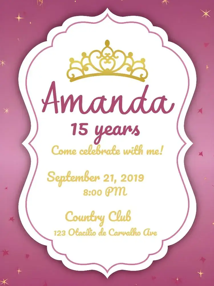 Invitation 15 Years - Pink Reign Royalty – Sweet 15 theme pink, golden, royalty, glitter, elegant, feminine