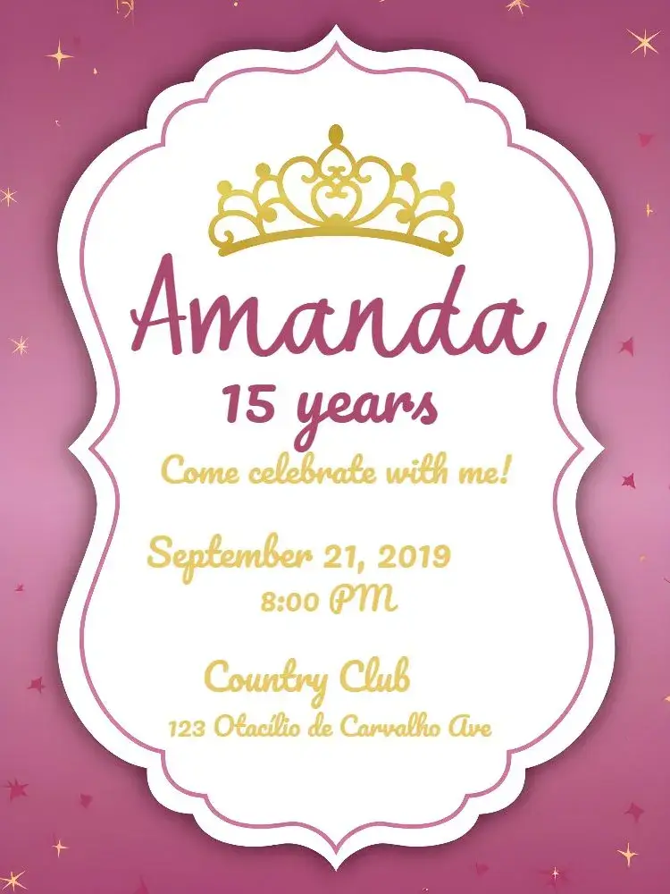 15 Years - Pink Reign Royalty invitation